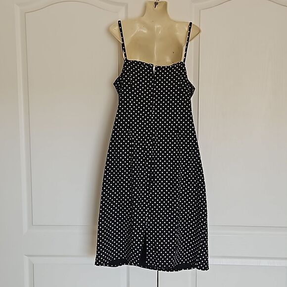 Women's Custom-Made Polka Dot Spaghetti Straps A-line Midi Dress M/L Black/White - Picture 3 of 16